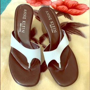 White Anne Klein Leather Thong Wedge Sandals -9M